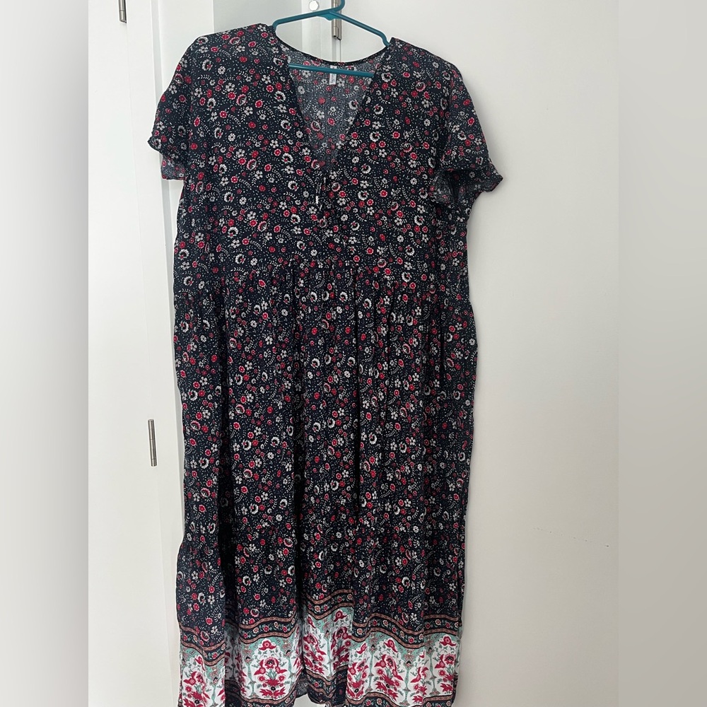 Blue Sky floral design boho dress
